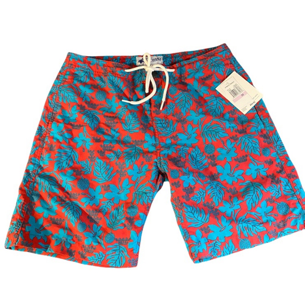 Trunks Beach Wear Surf & Swim Hybrid Board Shorts Tropical Red Blue 32 NWT $54
